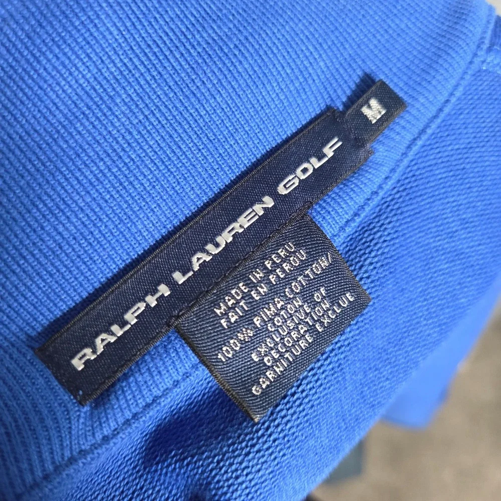 VTG Ralph Lauren Golf Women Medium Full Zip Track Jacket Blue Pima Cotton Mock